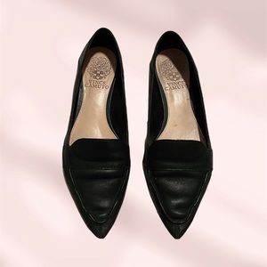 VINCE CAMUTO Maita Black Leather Pointed Toe Loafer Flats